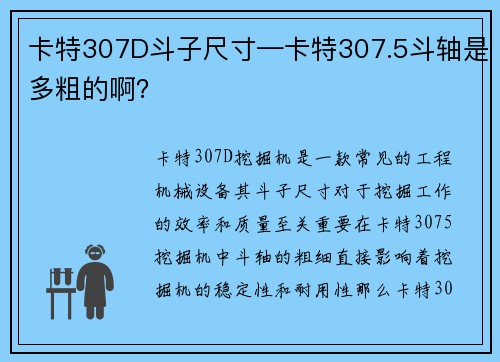 卡特307D斗子尺寸—卡特307.5斗轴是多粗的啊？